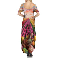Netherlands Easter 2024 Summer Maxi Dress Bunny With Tulips Flowers Field - Wonder Print Shop
