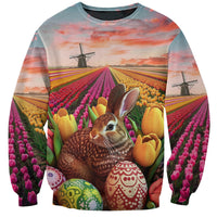 Netherlands Easter 2024 Sweatshirt Bunny With Tulips Flowers Field - Wonder Print Shop