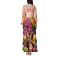 Netherlands Easter 2024 Tank Maxi Dress Bunny With Tulips Flowers Field - Wonder Print Shop