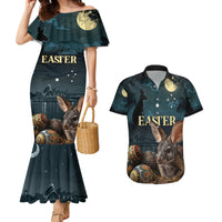 Australia Easter 2024 Couples Matching Mermaid Dress and Hawaiian Shirt Bunny With Aboriginal Eggs At Starry Night - Wonder Print Shop