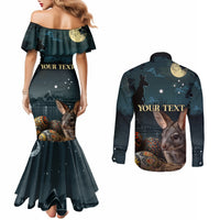 Australia Easter 2024 Couples Matching Mermaid Dress and Long Sleeve Button Shirt Bunny With Aboriginal Eggs At Starry Night