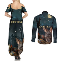 Australia Easter 2024 Couples Matching Summer Maxi Dress and Long Sleeve Button Shirt Bunny With Aboriginal Eggs At Starry Night - Wonder Print Shop