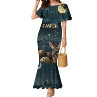 Australia Easter 2024 Family Matching Mermaid Dress and Hawaiian Shirt Bunny With Aboriginal Eggs At Starry Night - Wonder Print Shop