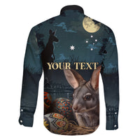 Australia Easter 2024 Family Matching Short Sleeve Bodycon Dress and Hawaiian Shirt Bunny With Aboriginal Eggs At Starry Night - Wonder Print Shop