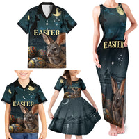 Australia Easter 2024 Family Matching Tank Maxi Dress and Hawaiian Shirt Bunny With Aboriginal Eggs At Starry Night - Wonder Print Shop
