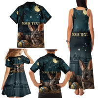 Australia Easter 2024 Family Matching Tank Maxi Dress and Hawaiian Shirt Bunny With Aboriginal Eggs At Starry Night - Wonder Print Shop