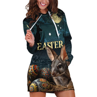 Australia Easter 2024 Hoodie Dress Bunny With Aboriginal Eggs At Starry Night - Wonder Print Shop