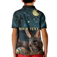 Australia Easter 2024 Kid Polo Shirt Bunny With Aboriginal Eggs At Starry Night - Wonder Print Shop