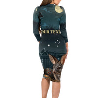 Australia Easter 2024 Long Sleeve Bodycon Dress Bunny With Aboriginal Eggs At Starry Night - Wonder Print Shop