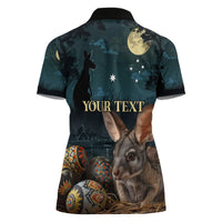 Australia Easter 2024 Women Polo Shirt Bunny With Aboriginal Eggs At Starry Night - Wonder Print Shop
