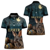 Australia Easter 2024 Women Polo Shirt Bunny With Aboriginal Eggs At Starry Night - Wonder Print Shop