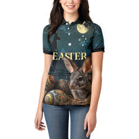 Australia Easter 2024 Women Polo Shirt Bunny With Aboriginal Eggs At Starry Night - Wonder Print Shop