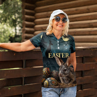 Australia Easter 2024 Women Polo Shirt Bunny With Aboriginal Eggs At Starry Night - Wonder Print Shop