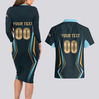 Custom Gujarat 2025 Cricket Titans Couples Matching Long Sleeve Bodycon Dress and Hawaiian Shirt Aava De Race With The Titans