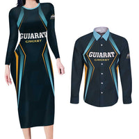 Custom Gujarat 2025 Cricket Titans Couples Matching Long Sleeve Bodycon Dress and Long Sleeve Button Shirt Aava De Race With The Titans