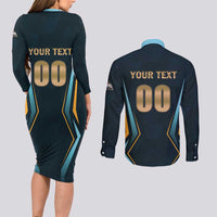Custom Gujarat 2025 Cricket Titans Couples Matching Long Sleeve Bodycon Dress and Long Sleeve Button Shirt Aava De Race With The Titans