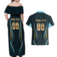 Custom Gujarat 2025 Cricket Titans Couples Matching Off Shoulder Maxi Dress and Hawaiian Shirt Aava De Race With The Titans