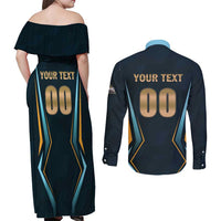 Custom Gujarat 2025 Cricket Titans Couples Matching Off Shoulder Maxi Dress and Long Sleeve Button Shirt Aava De Race With The Titans