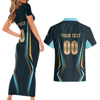Custom Gujarat 2025 Cricket Titans Couples Matching Short Sleeve Bodycon Dress and Hawaiian Shirt Aava De Race With The Titans