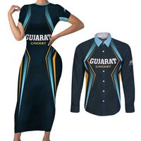 Custom Gujarat 2025 Cricket Titans Couples Matching Short Sleeve Bodycon Dress and Long Sleeve Button Shirt Aava De Race With The Titans