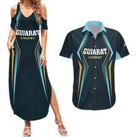Custom Gujarat 2025 Cricket Titans Couples Matching Summer Maxi Dress and Hawaiian Shirt Aava De Race With The Titans