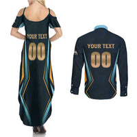 Custom Gujarat 2025 Cricket Titans Couples Matching Summer Maxi Dress and Long Sleeve Button Shirt Aava De Race With The Titans