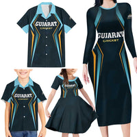 Custom Gujarat 2025 Cricket Titans Family Matching Long Sleeve Bodycon Dress and Hawaiian Shirt Aava De Race With The Titans