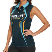 Custom Gujarat 2025 Cricket Titans Women Sleeveless Polo Shirt Aava De Race With The Titans