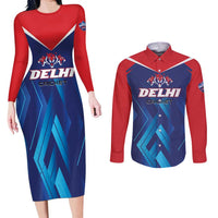 Custom Capitals Delhi 2025 Cricket Couples Matching Long Sleeve Bodycon Dress and Long Sleeve Button Shirt Fight Till The End