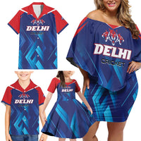 Custom Capitals Delhi 2025 Cricket Family Matching Off Shoulder Short Dress and Hawaiian Shirt Fight Till The End