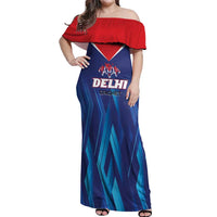 Custom Capitals Delhi 2025 Cricket Off Shoulder Maxi Dress Fight Till The End