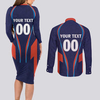 Custom Lucknow 2025 Cricket Super Giants Couples Matching Long Sleeve Bodycon Dress and Long Sleeve Button Shirt Hum Aa Rahe Hai