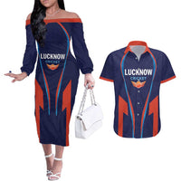 Custom Lucknow 2025 Cricket Super Giants Couples Matching Off The Shoulder Long Sleeve Dress and Hawaiian Shirt Hum Aa Rahe Hai