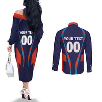 Custom Lucknow 2025 Cricket Super Giants Couples Matching Off The Shoulder Long Sleeve Dress and Long Sleeve Button Shirt Hum Aa Rahe Hai