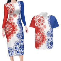 Paraguay Nanduti Traditional Lace Stylized Couples Matching Long Sleeve Bodycon Dress and Hawaiian Shirt