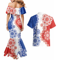 Paraguay Nanduti Traditional Lace Stylized Couples Matching Mermaid Dress and Hawaiian Shirt