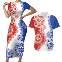 Paraguay Nanduti Traditional Lace Stylized Couples Matching Short Sleeve Bodycon Dress and Hawaiian Shirt