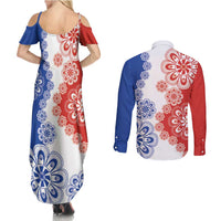 Paraguay Nanduti Traditional Lace Stylized Couples Matching Summer Maxi Dress and Long Sleeve Button Shirt