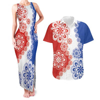 Paraguay Nanduti Traditional Lace Stylized Couples Matching Tank Maxi Dress and Hawaiian Shirt