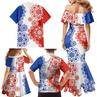 Paraguay Nanduti Traditional Lace Stylized Family Matching Mermaid Dress and Hawaiian Shirt