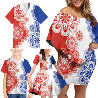 Paraguay Nanduti Traditional Lace Stylized Family Matching Off Shoulder Short Dress and Hawaiian Shirt