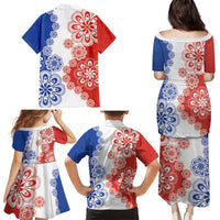 Paraguay Nanduti Traditional Lace Stylized Family Matching Puletasi and Hawaiian Shirt