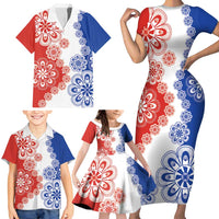 Paraguay Nanduti Traditional Lace Stylized Family Matching Short Sleeve Bodycon Dress and Hawaiian Shirt