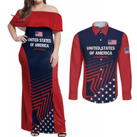 Personalized USA 2025 Archery Couples Matching Off Shoulder Maxi Dress and Long Sleeve Button Shirt Aim Shoot Win