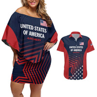 Personalized USA 2025 Archery Couples Matching Off Shoulder Short Dress and Hawaiian Shirt Aim Shoot Win