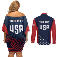 Personalized USA 2025 Archery Couples Matching Off Shoulder Short Dress and Long Sleeve Button Shirt Aim Shoot Win