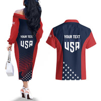 Personalized USA 2025 Archery Couples Matching Off The Shoulder Long Sleeve Dress and Hawaiian Shirt Aim Shoot Win