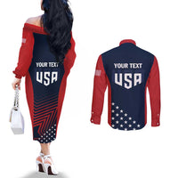 Personalized USA 2025 Archery Couples Matching Off The Shoulder Long Sleeve Dress and Long Sleeve Button Shirt Aim Shoot Win