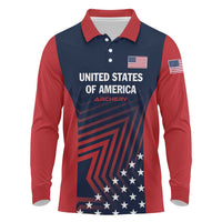 Personalized USA 2025 Archery Long Sleeve Polo Shirt Aim Shoot Win