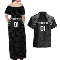Custom New Zealand 2024 Rugby Couples Matching Off Shoulder Maxi Dress and Hawaiian Shirt Silver Fern Aotearoa Kiwi - Wonder Print Shop